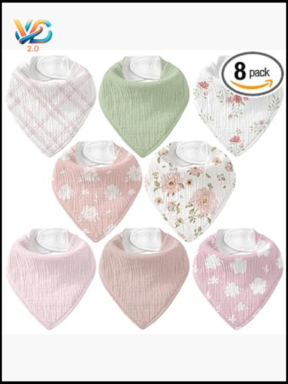 8 Pack Muslin Baby Bibs Soft Absorbent Unisex Drool Bibs 3 Adjustable Sizes